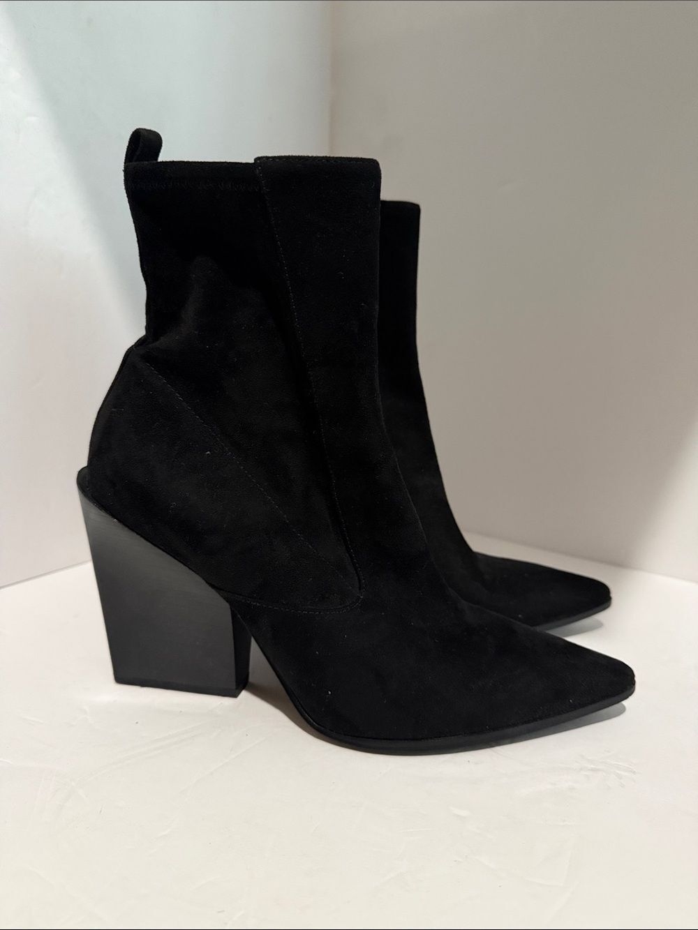 Kendall & Kylie Black Suede Pointed Block Heel Ankle Boots